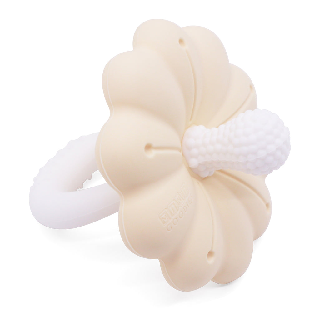 Baby bijtring met masserende bolletjes op de steel, siliconen ontwerp.