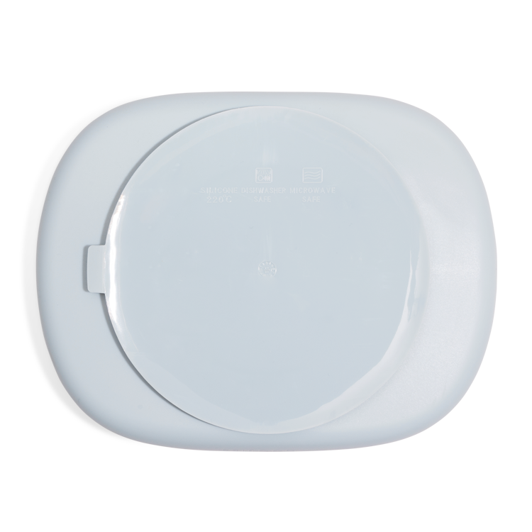 Blauwe ontbijt verdeelbord met zuignap en deksel. De sterke zuignap zorgt ervoor dat het stevig op de tafel blijft plakken. 