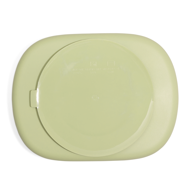 Groene ontbijt verdeelbord met zuignap en deksel. De sterke zuignap zorgt ervoor dat het stevig op de tafel blijft plakken. 
