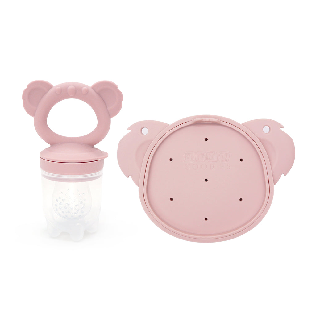 Siliconen fruitspeen set – hervulbare speen en ijsvorm voor ingevroren voeding | Lichtroze | BPA-vrij en ideaal voor baby’s en peuters.