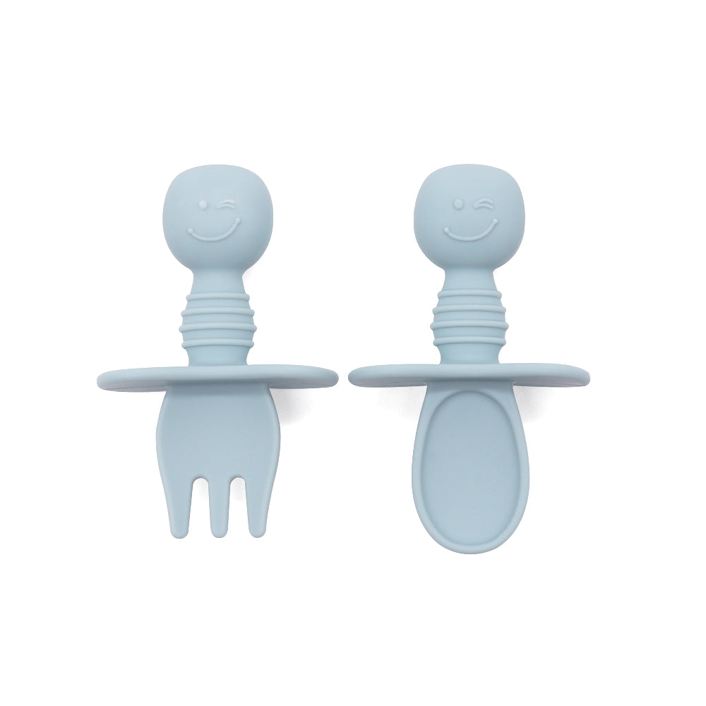 Siliconen baby vork en lepel – helpt baby’s zelf leren eten op een veilige manier