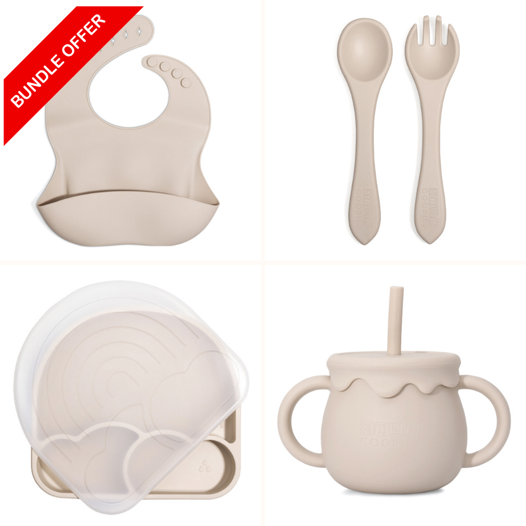 Voordeelset siliconen kinderservies in veilige BPA-vrije kwaliteit – bord met zuignap, slab en zachte lepel en vork