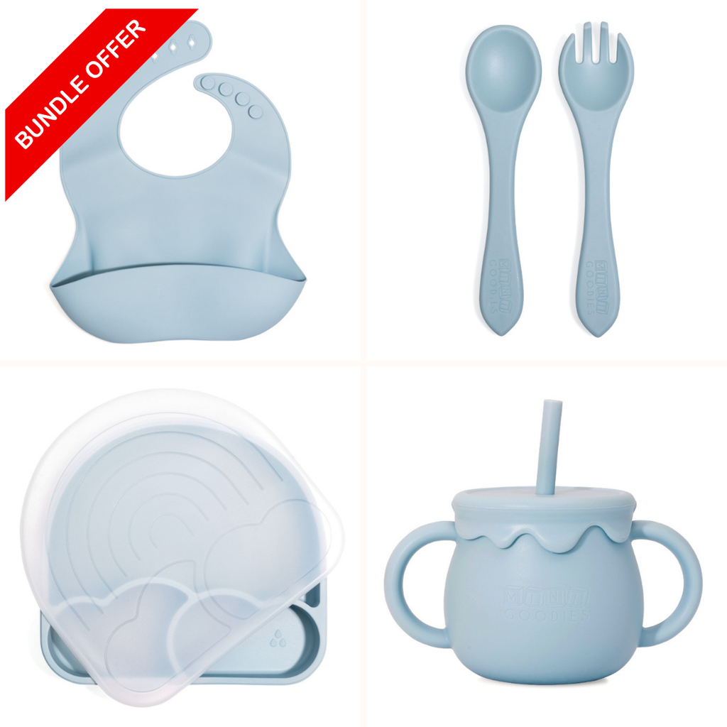 Siliconen servies set voor baby’s en peuters met slab, kinderbord met zuignap, multifunctioneel drinkbekertje en siliconen bestek